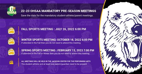 OHSAA Mandatory Pre-season Meeting Dates